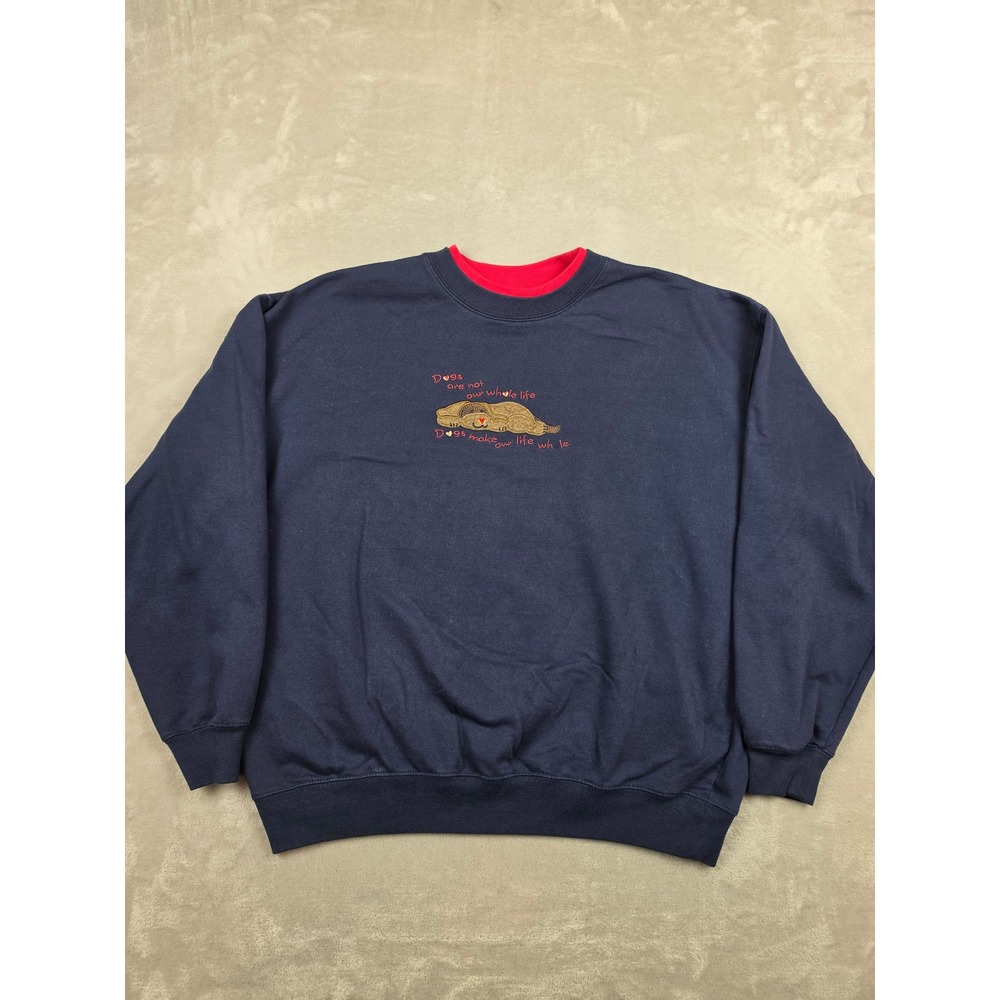 Vintage MC Sportswear Sweatshirt Womens XL Blue Dog Crewneck Double Collar